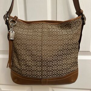Coach Tan and Brown Signature Shoulder Bag